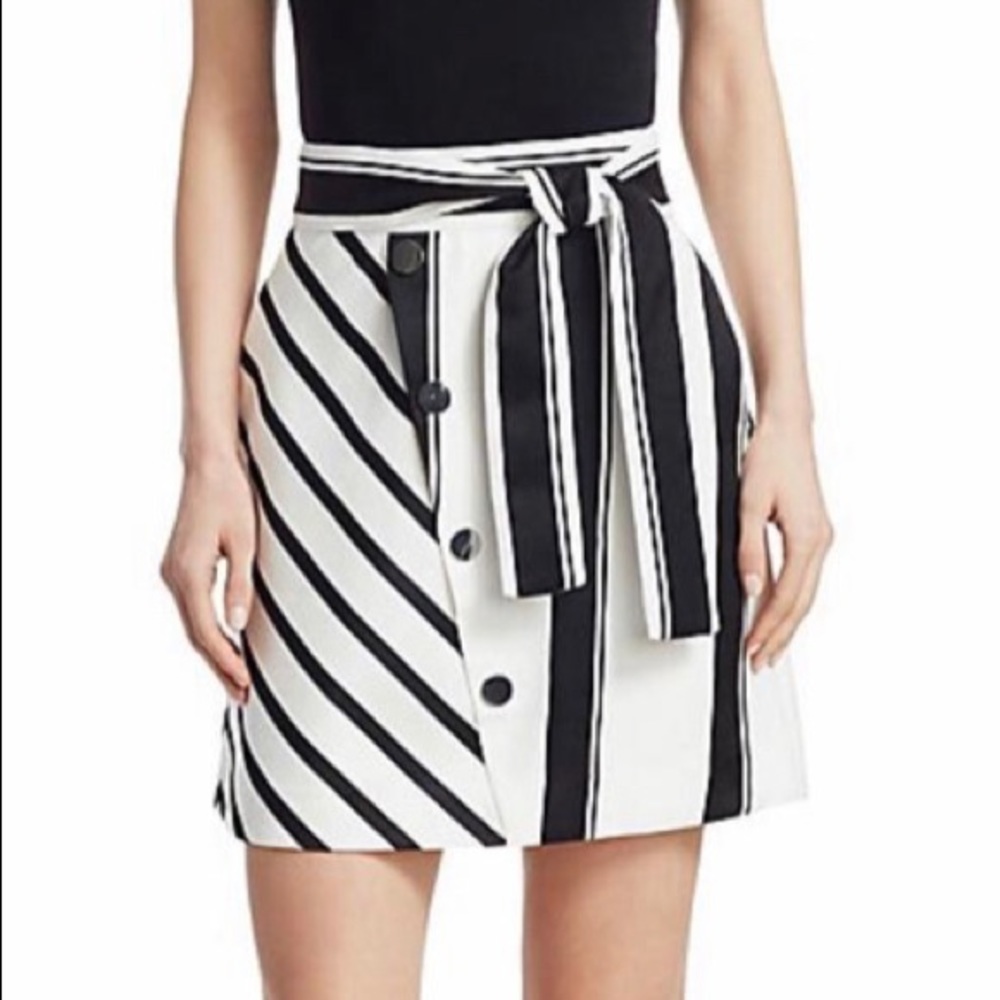 Maje black and white striped Jonson A Line skirt with self tie size small.